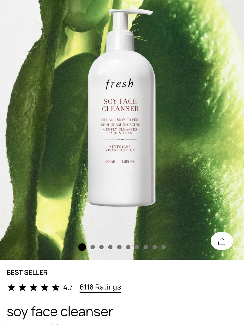 fresh Soy Face Cleanser - White bottle with green backdrop